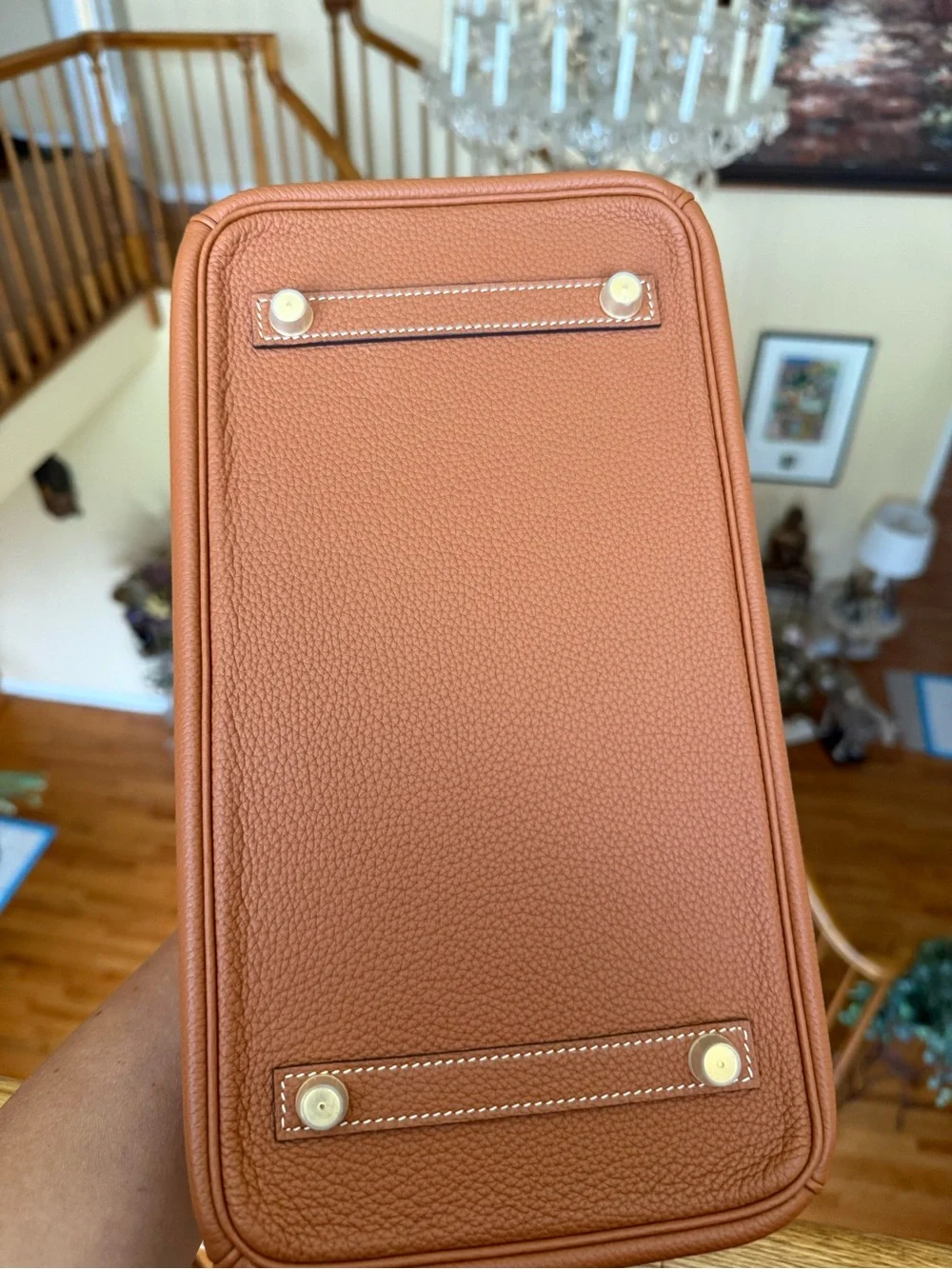 Pebbled Leather Togo  Top-Handle Satchel in gold on gold with Scarf accent 30CM